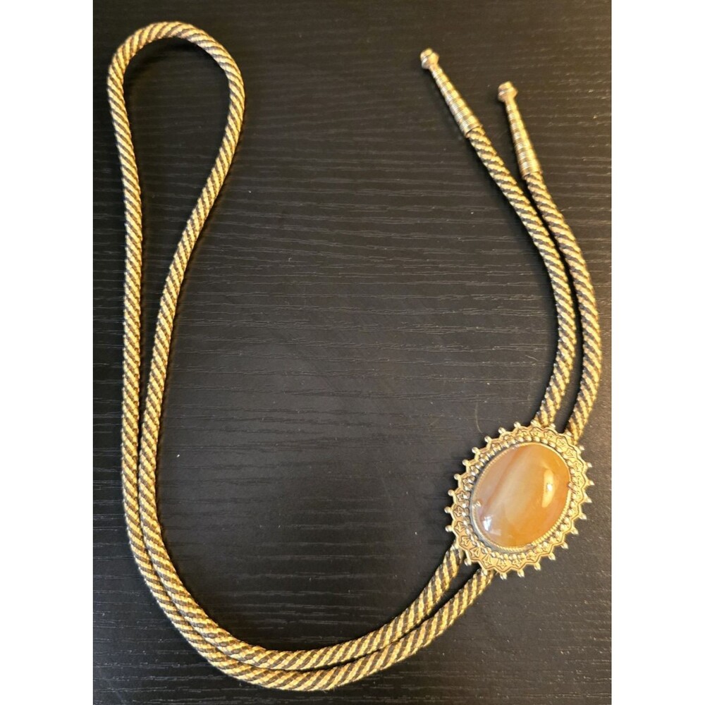 Gold Tone Tiger Eye Bolo Tie Southwestern Western Cowboy Necklace Jewelry